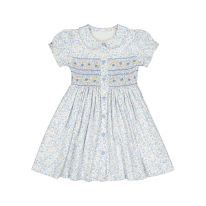 Violette Floral Blue Short Puff Smocked Dress