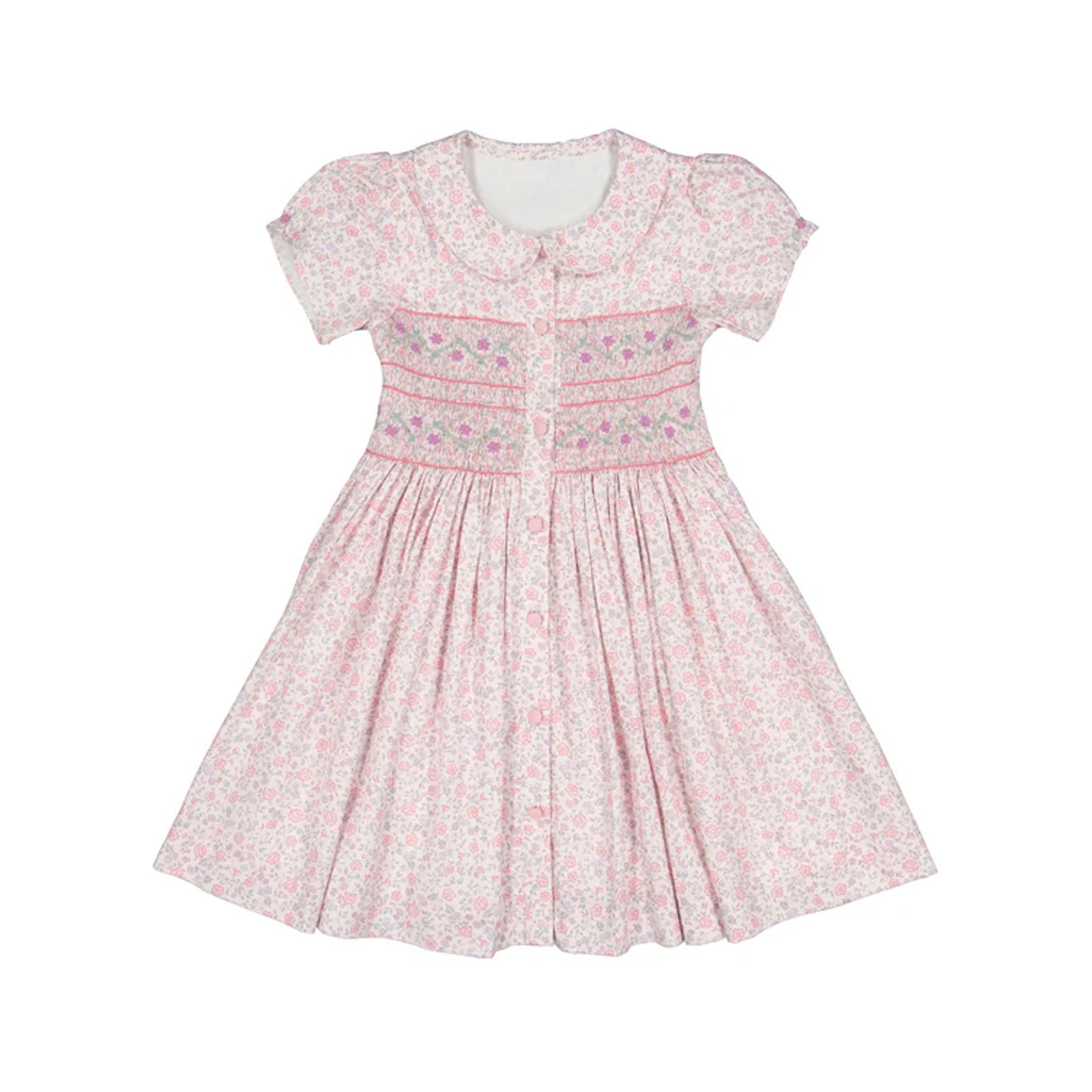 Violette Pink Floral Short Puff Smocked Dress