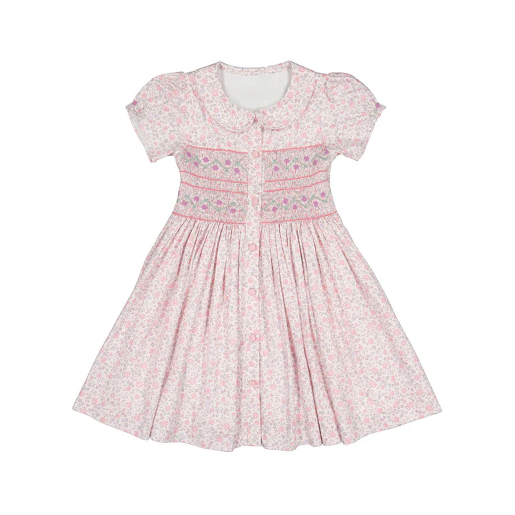 Violette Pink Floral Short Puff Smocked Dress