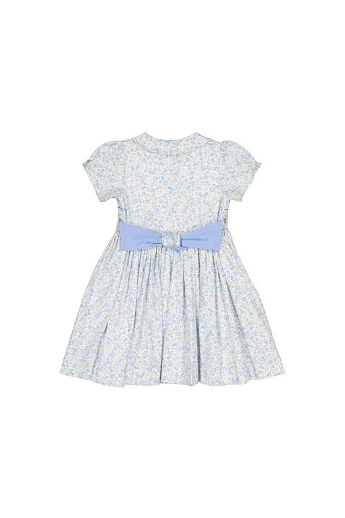 Violette Floral Blue Short Puff Smocked Dress