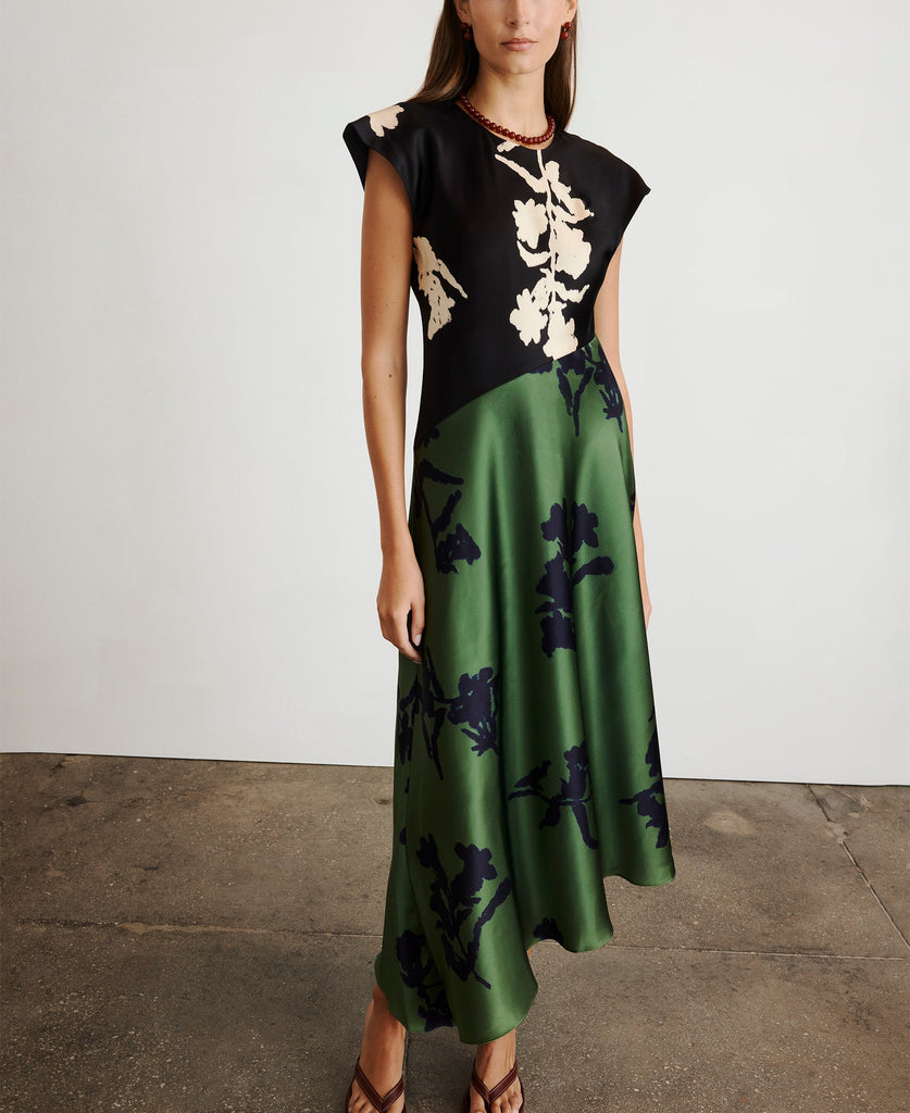 Violeta Dress in Dark Fig & Forest Green Multi