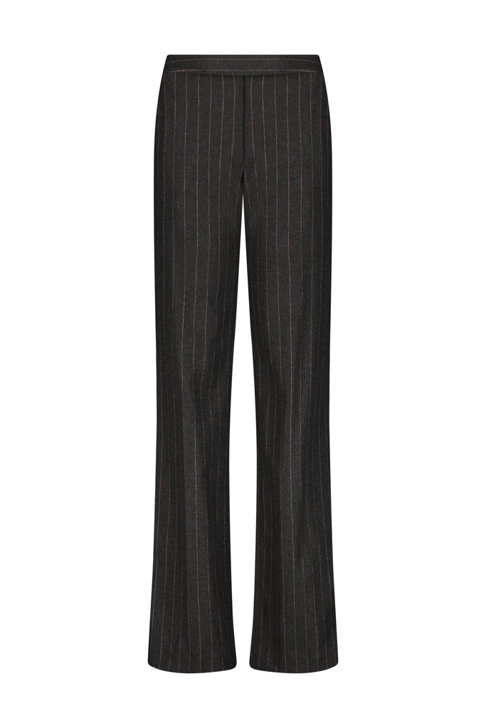 Wool Pinstripe Tailored Trouser in Charcoal & Camellia