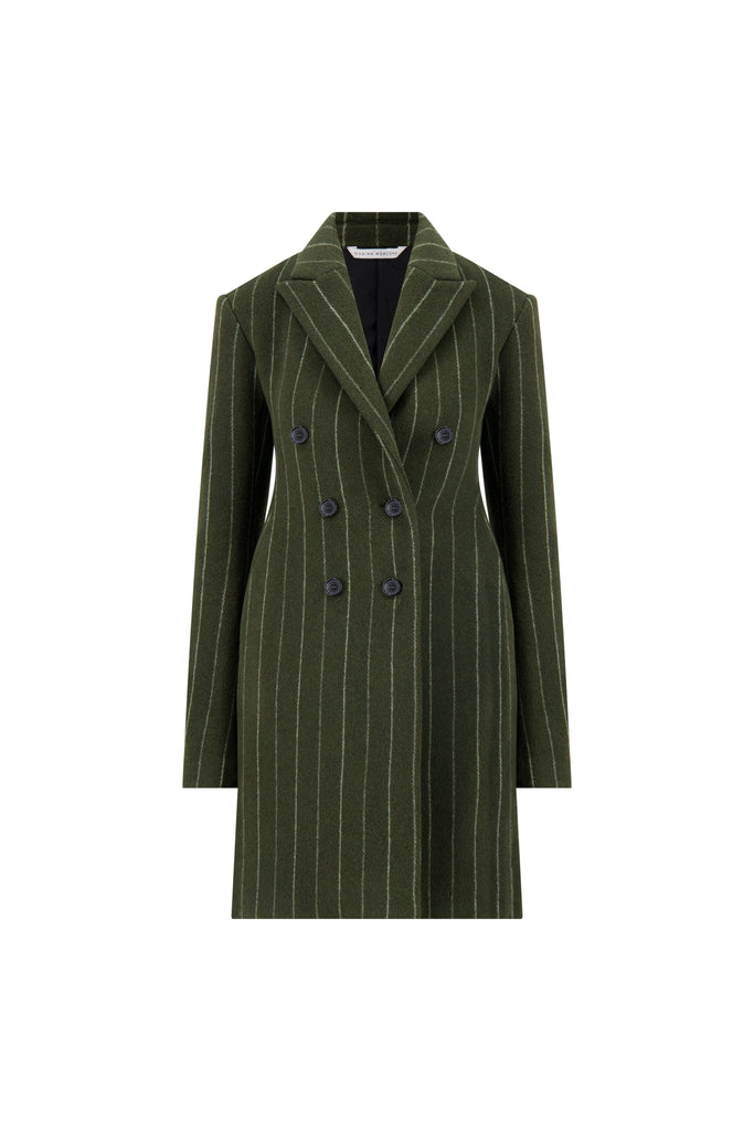 Wool Basque Tailored Overcoat in Alpine & White Stripe