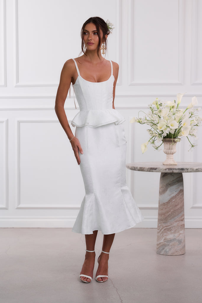 The Willa Dress in White Windsor Brocade