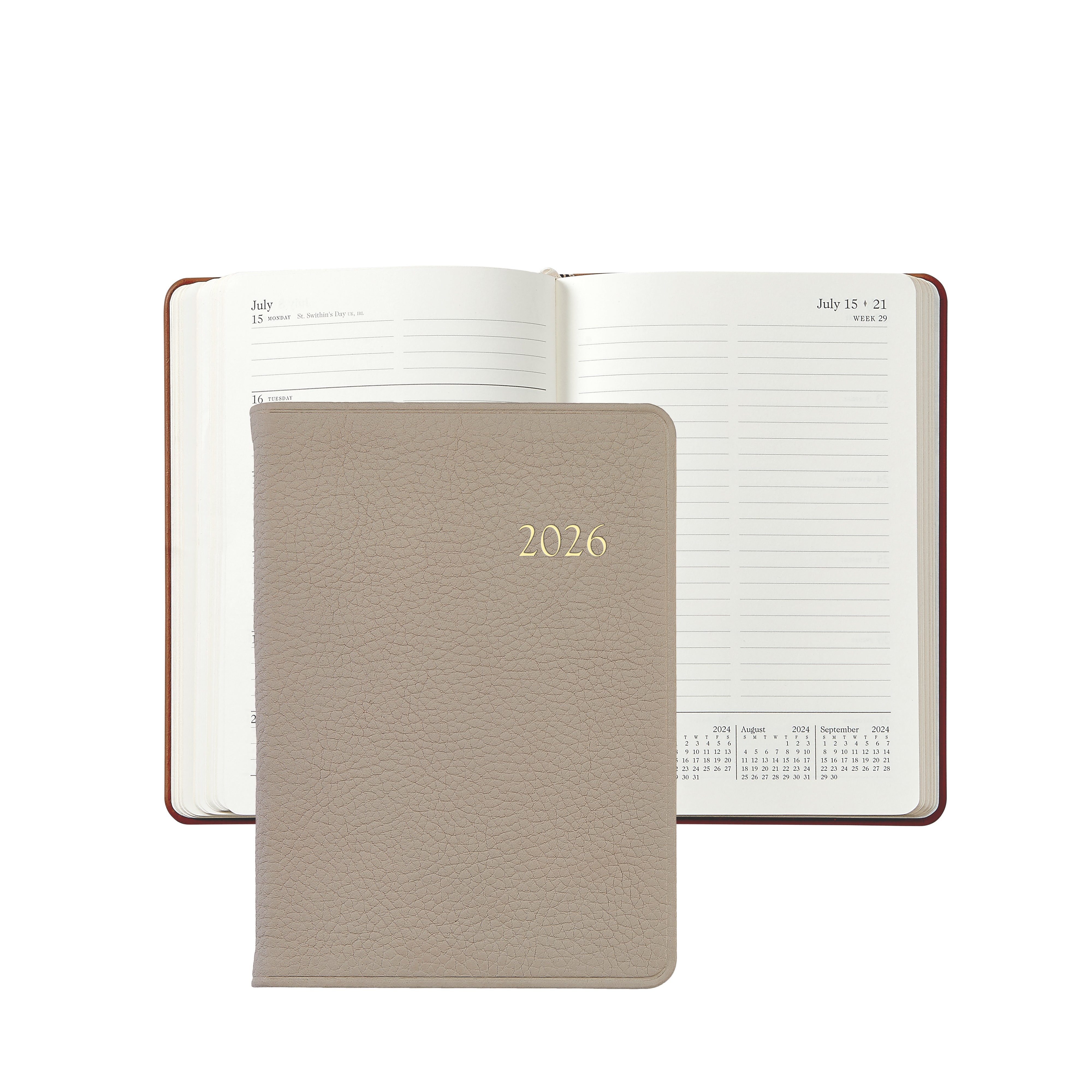 2026 Weekly Notebook in Beechwood Pebble Grain Leather