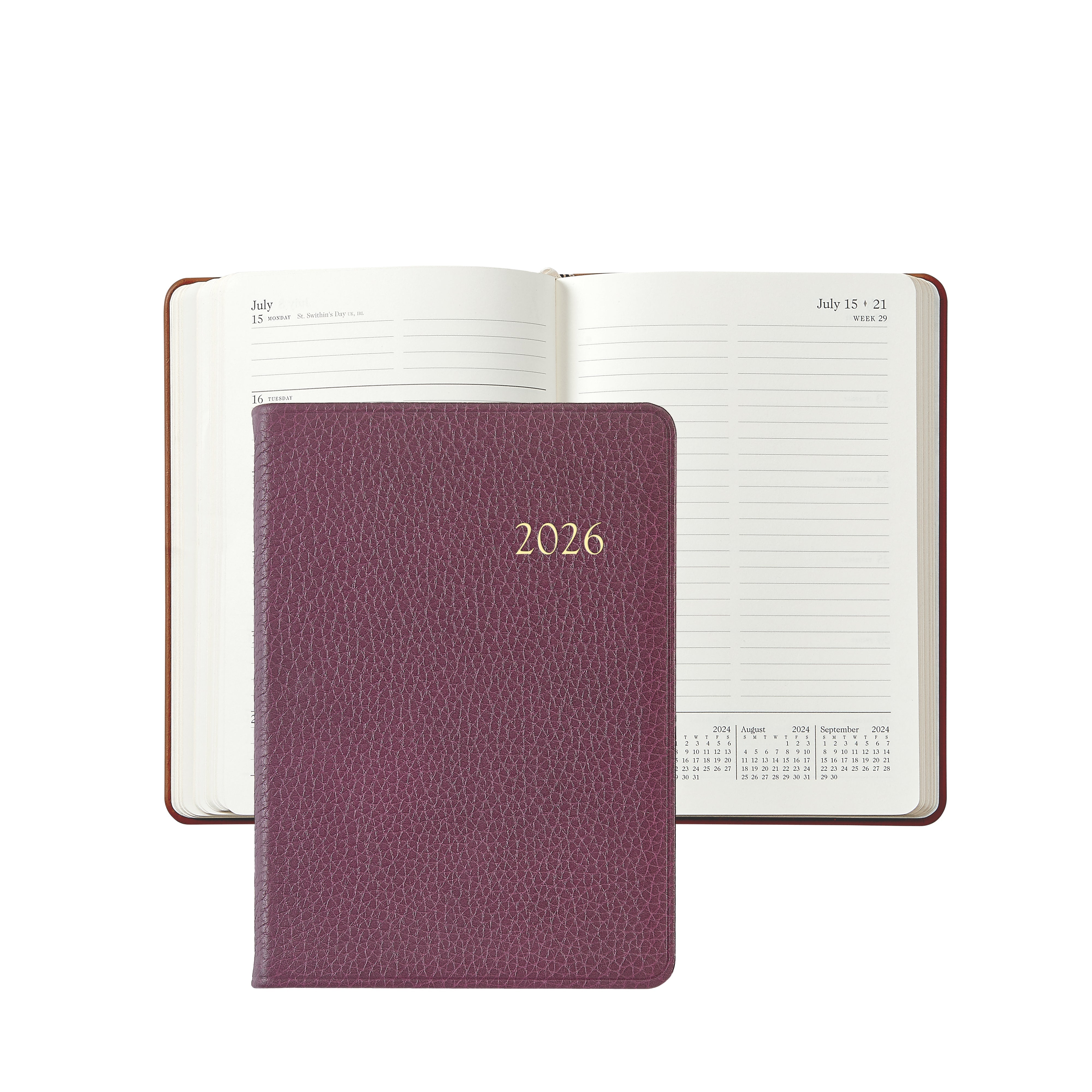 2026 Weekly Notebook in Wine Pebble Grain Leather