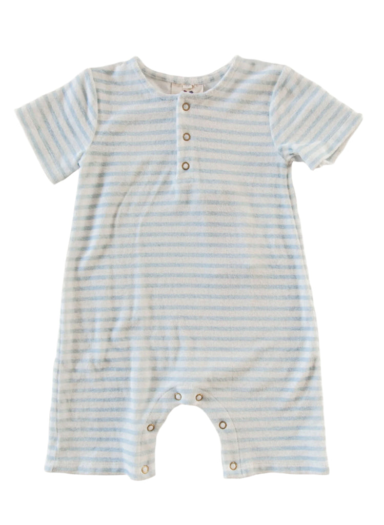 Walker Terry Romper in Blue & White Stripe