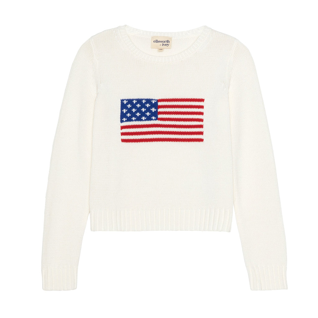 American Flag Fashion Crewneck Sweater in Ivory