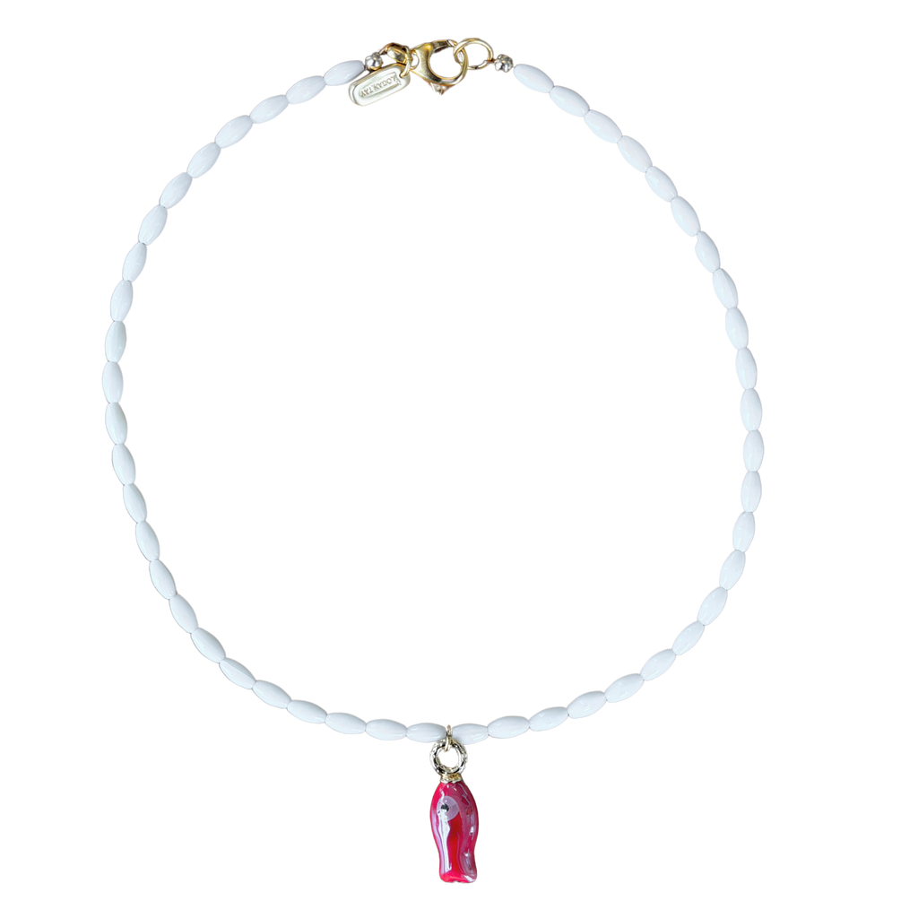 White Beaded Fish Necklace