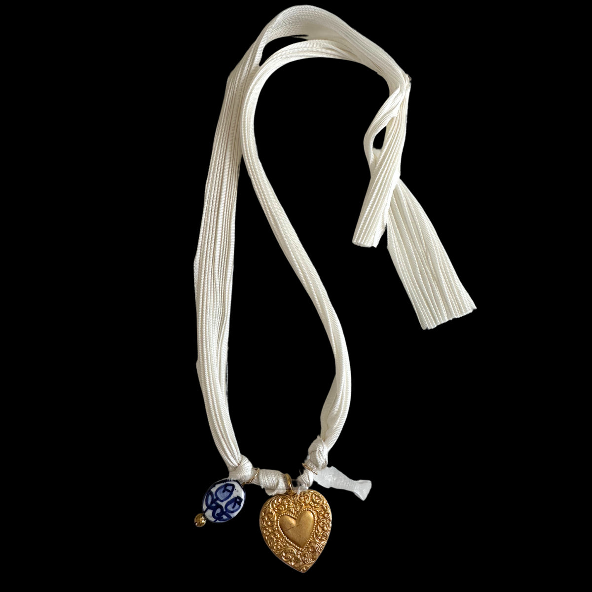 Blue floral charm, Gold Heart charm, translucent fish charm