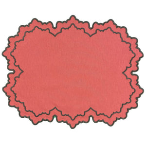 pumpkin scalloped placemat with brown embroidery