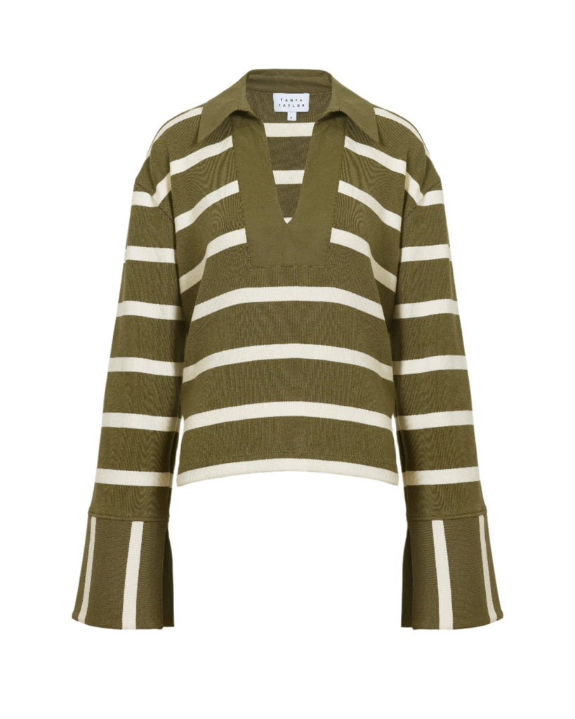 Whitney Top in Fern & Cream Wide Stripe