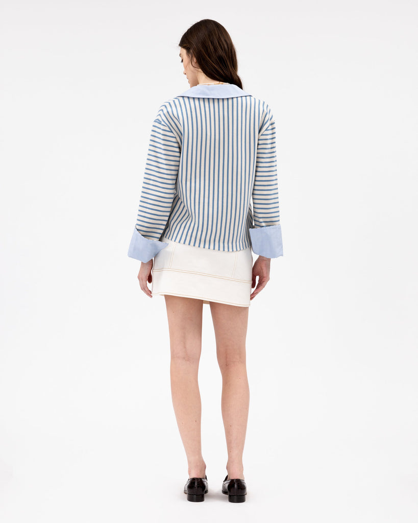Whitney Top in Cream & Blue Bird Thin Stripe