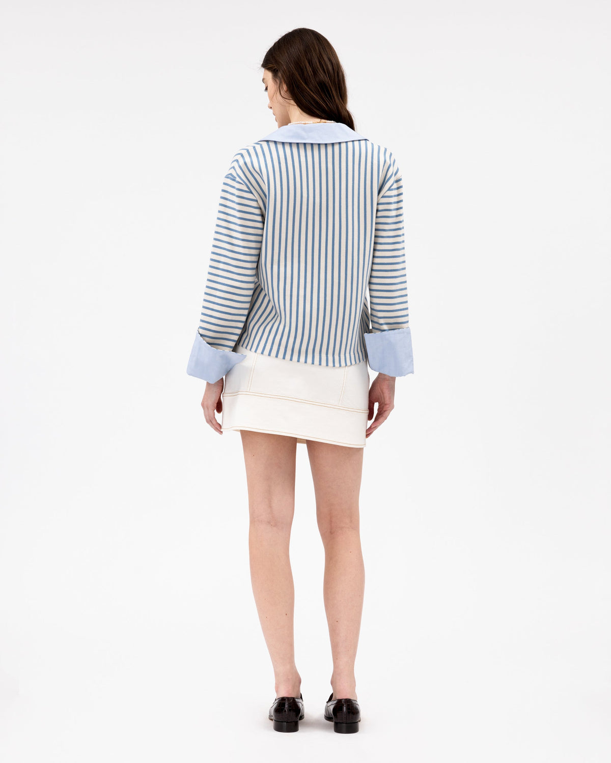 Whitney Top in Cream & Blue Bird Thin Stripe