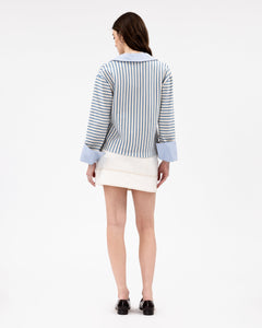 Whitney Top in Cream & Blue Bird Thin Stripe