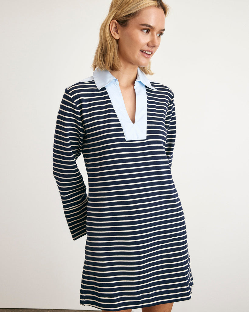Whitney Dress in Maritime Blue & Cream Stripe