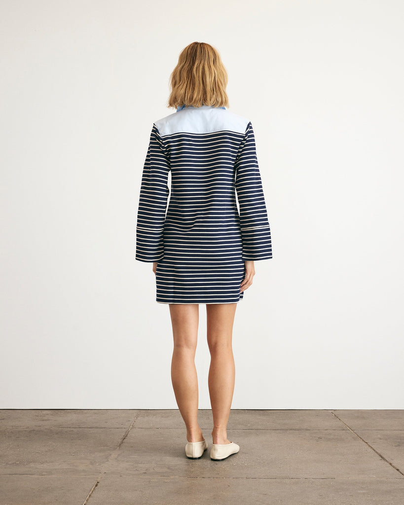 Whitney Dress in Maritime Blue & Cream Stripe
