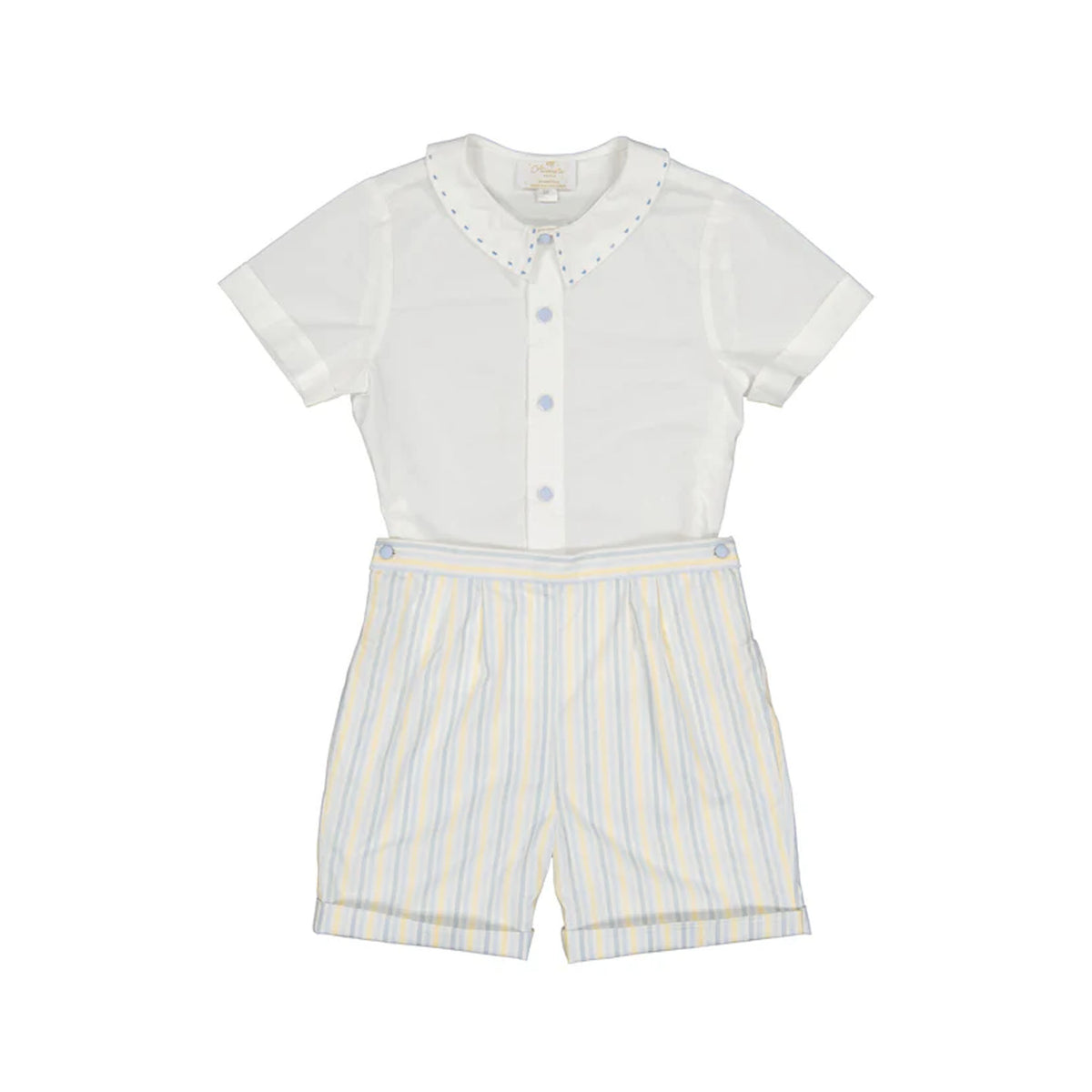 William Yellow blue Stripe Shorts and Shirt
