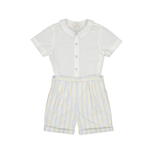 William Yellow blue Stripe Shorts and Shirt