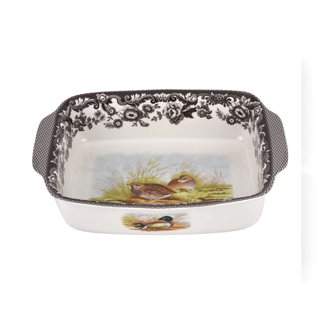 Woodland Rectangular Handled Dish with Rabbit & Quail