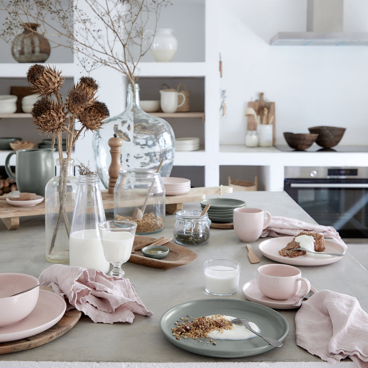 Pacifica Collection Teacups & Saucers in Artichoke, Set of 6