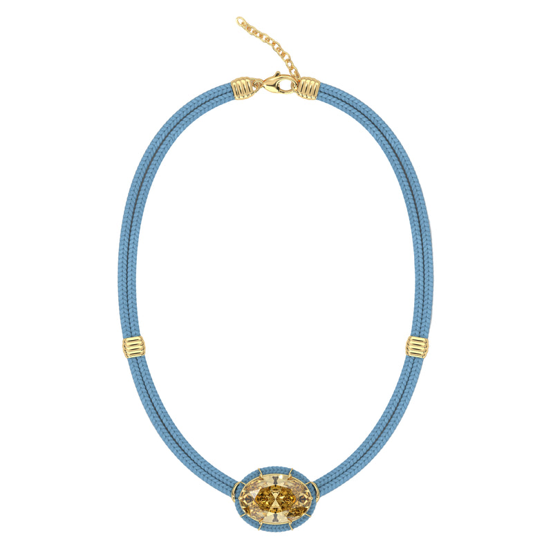 Citrine Silk Cord Pendant, Light Blue Cord