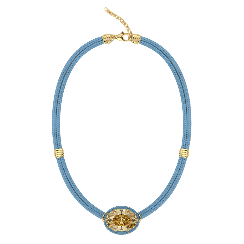 Citrine Silk Cord Pendant, Light Blue Cord