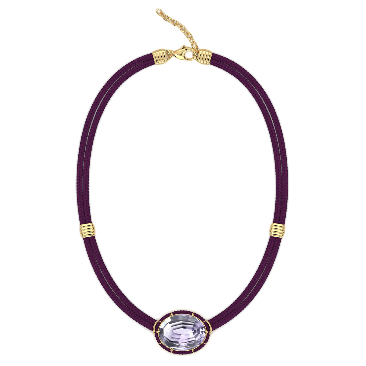 Concave-Cut Purple Amethyst Silk Cord Pendant, Plum Cord