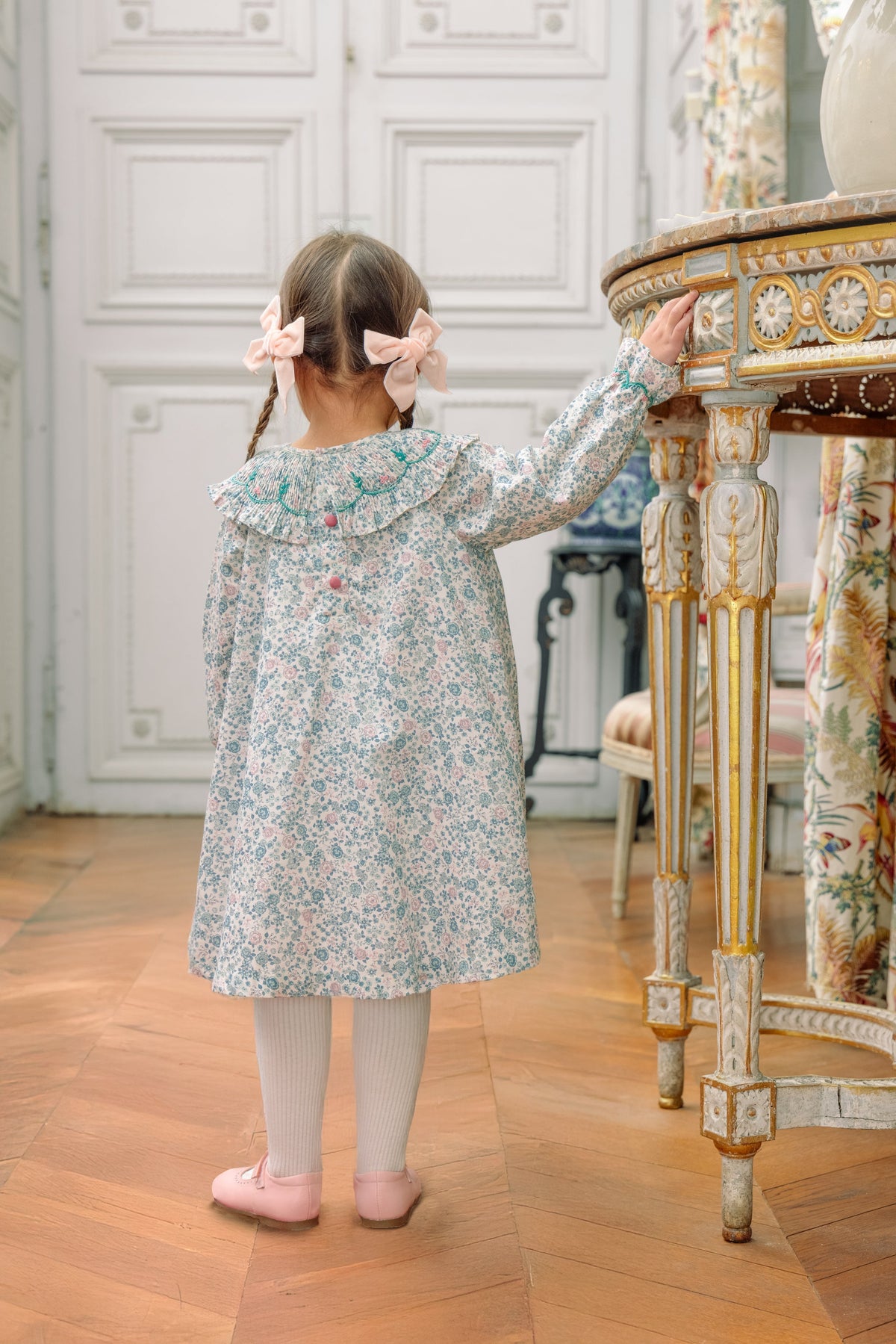 Yse Blue Floral Long Sleeve Bishop Dress and Purse