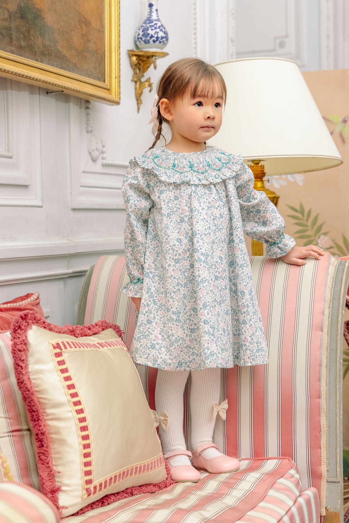 Yse Blue Floral Long Sleeve Bishop Dress and Purse