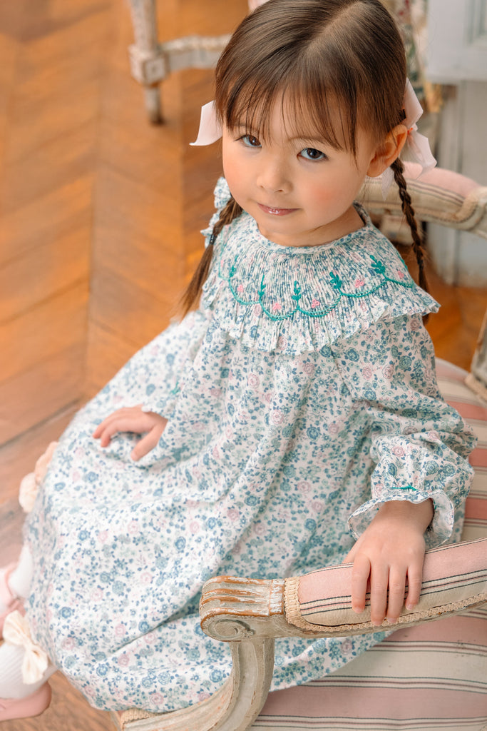 Yse Blue Floral Long Sleeve Bishop Dress and Purse