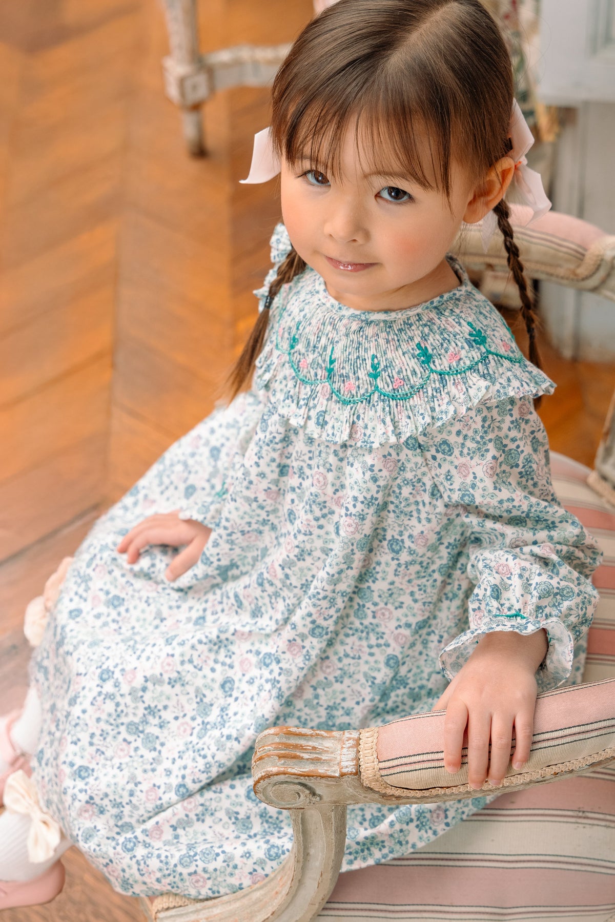 Yse Blue Floral Long Sleeve Bishop Dress and Purse