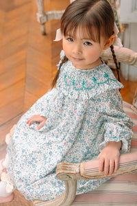 Yse Blue Floral Long Sleeve Bishop Dress and Purse