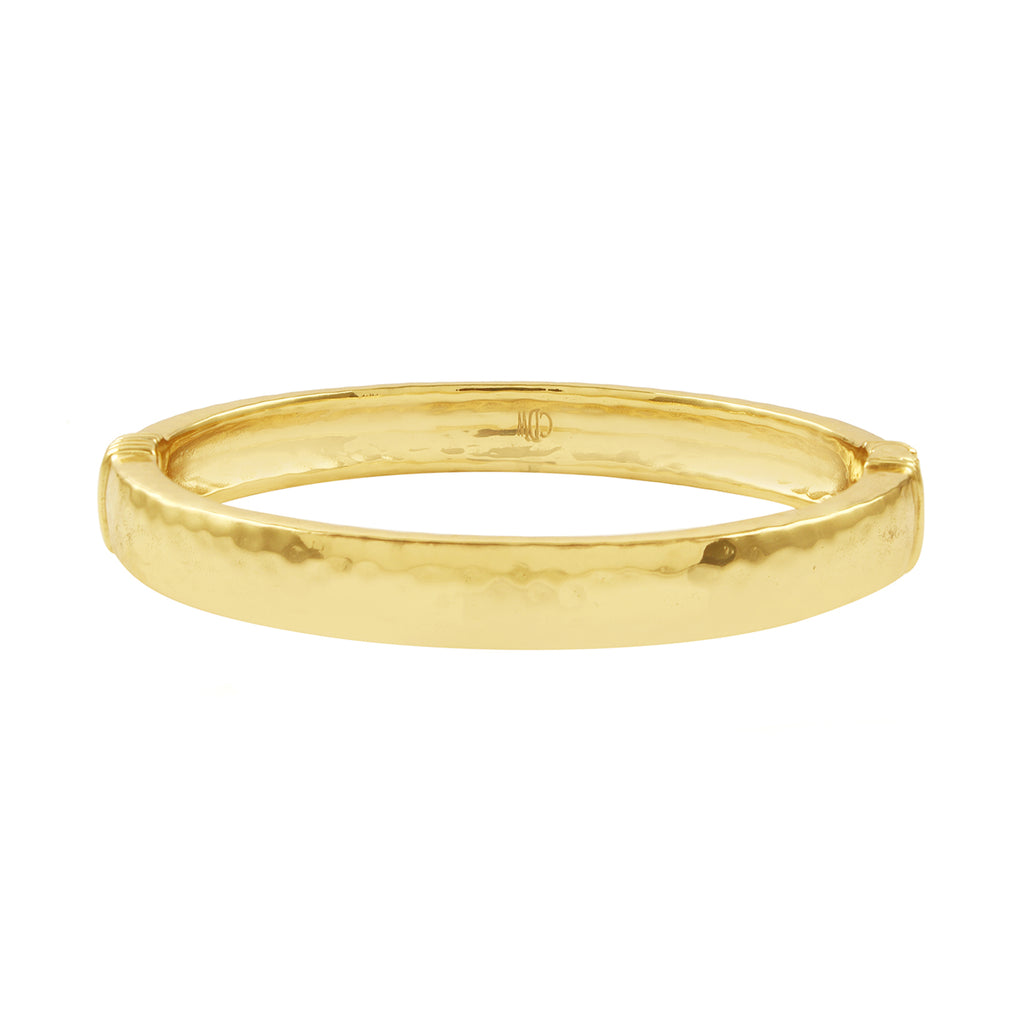 Cleopatra Oval Hinged Bangle in Hammered Gold