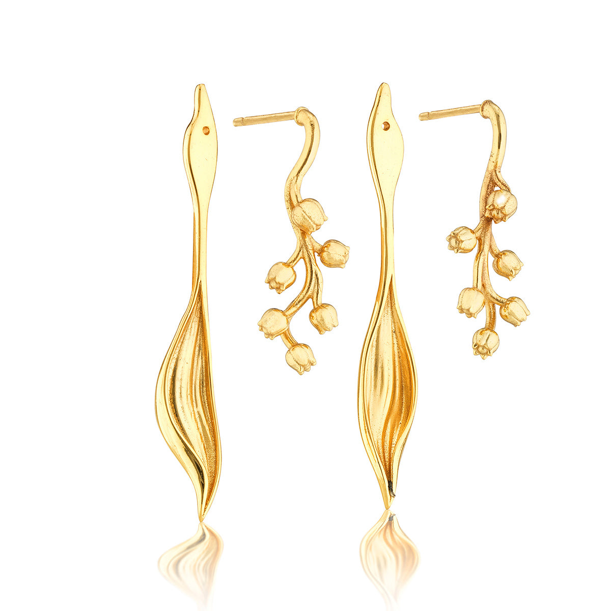 Meadow Lily of the Valley Convertible Earrings in Gold