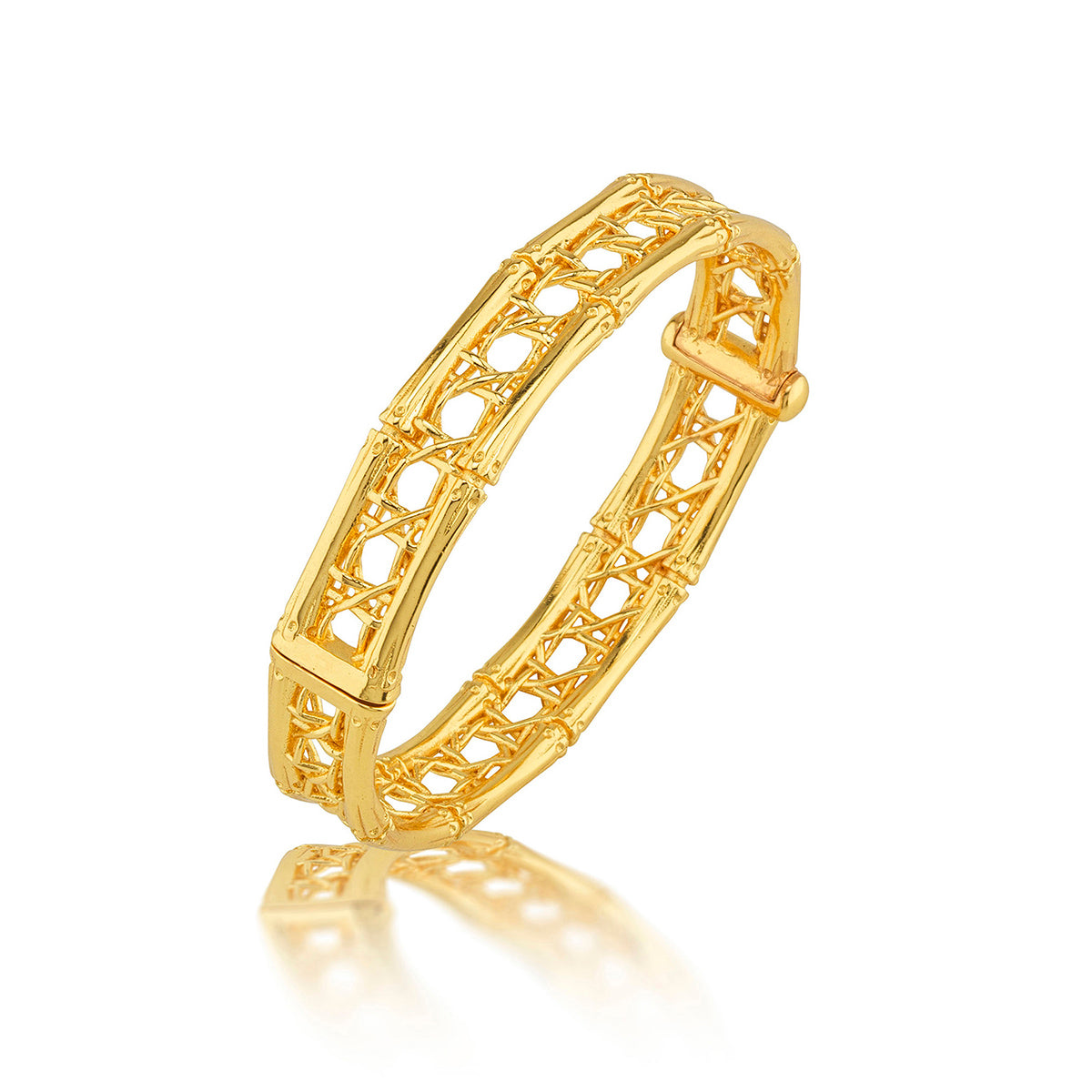 Veranda Caning Hinged Bangle in Gold