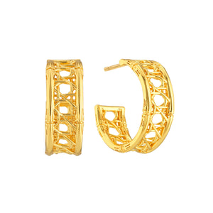 Veranda Caning Medium Hoop Earrings in Gold