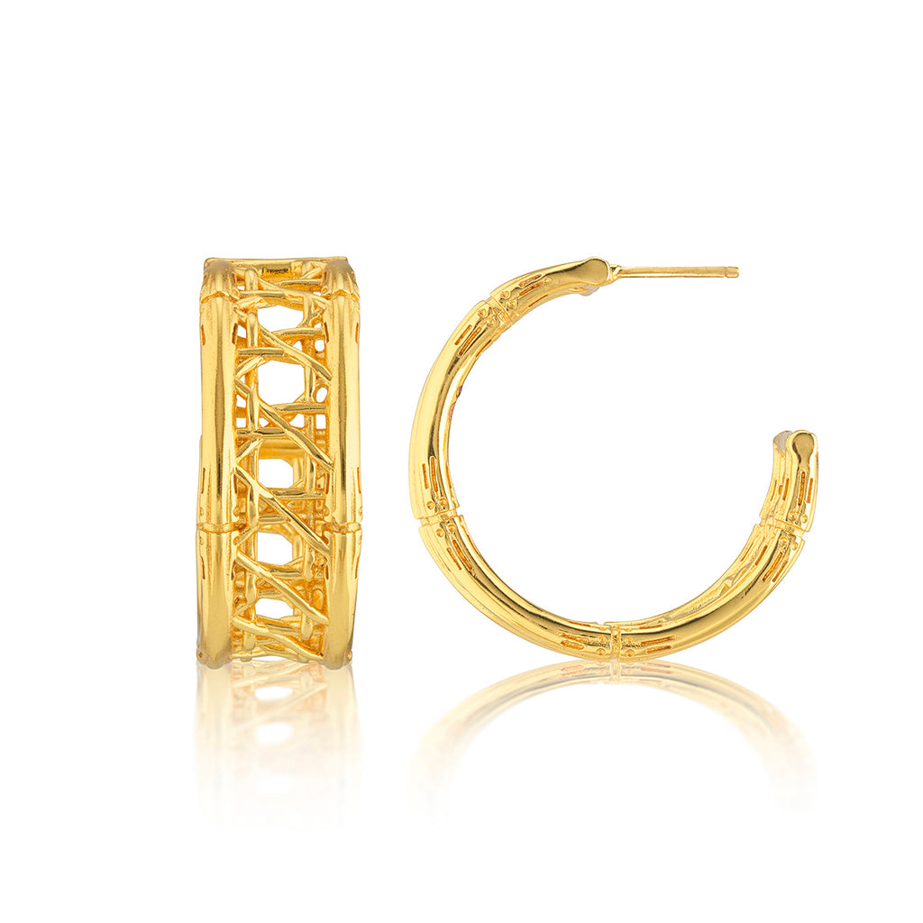 Veranda Caning Medium Hoop Earrings in Gold