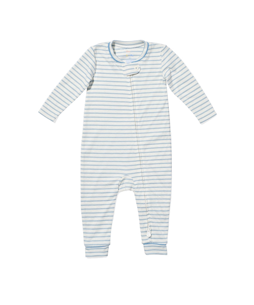 Ziggy Zip Romper in Dusty Blue Mini Stripe