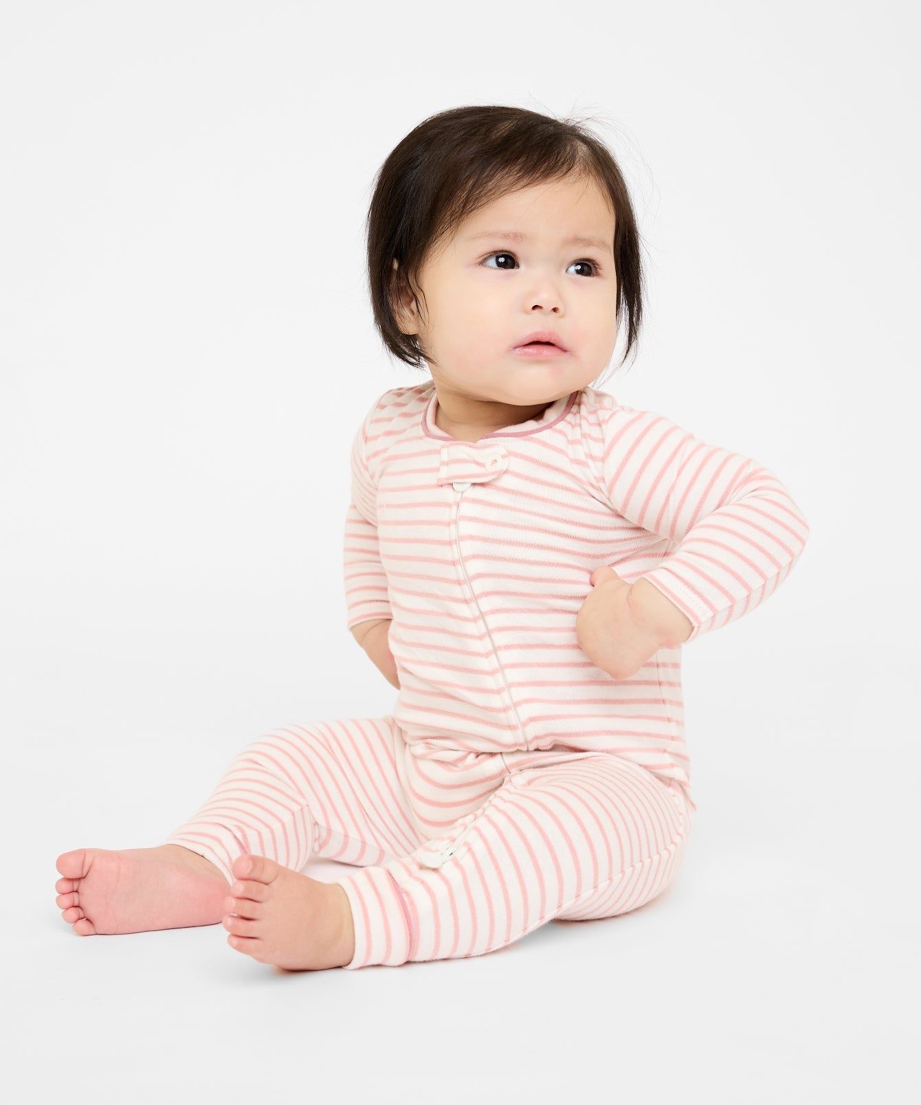 Ziggy Zip Romper in Dusty Rose Mini Stripe