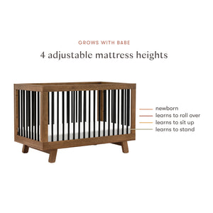 Hudson 3-in-1 Convertible Crib with Toddler Bed Conversion Kit in Natural Walnut&Black