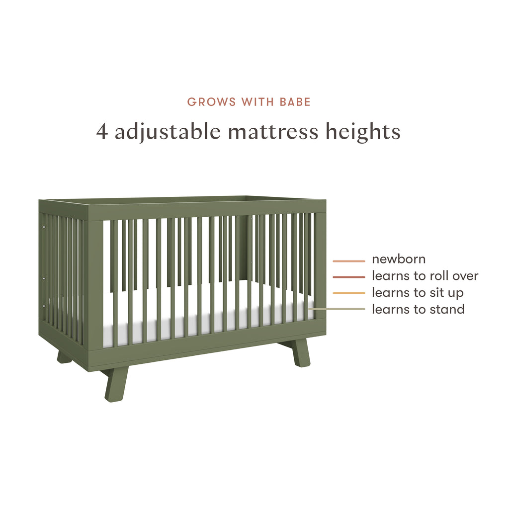 Hudson 3-in-1 Convertible Crib with Toddler Bed Conversion Kit in Olive