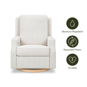 Crewe Electronic Recliner and Swivel Glider in Fog Chatham Stripe Performance Eco-Weave with Light Wood Base