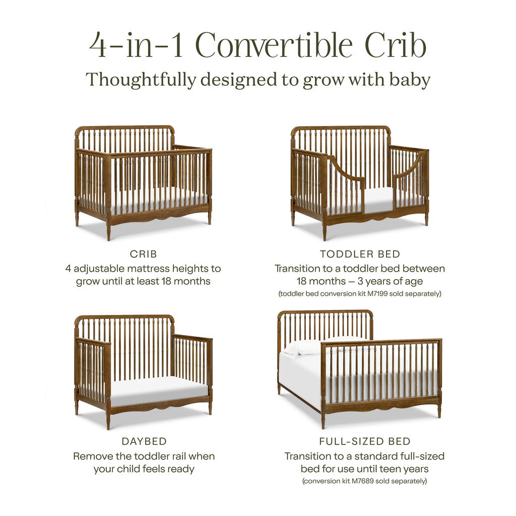 Liberty 4-in-1 Convertible Spindle Crib in Natural Walnut