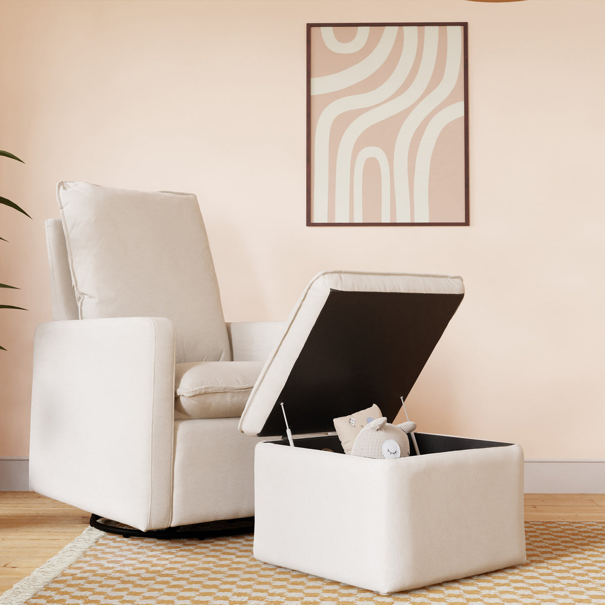 Cali Storage Ottoman in Eco-Performance Fabric | Water Repellent & Stain Resistant in Performance Cream Eco-Weave