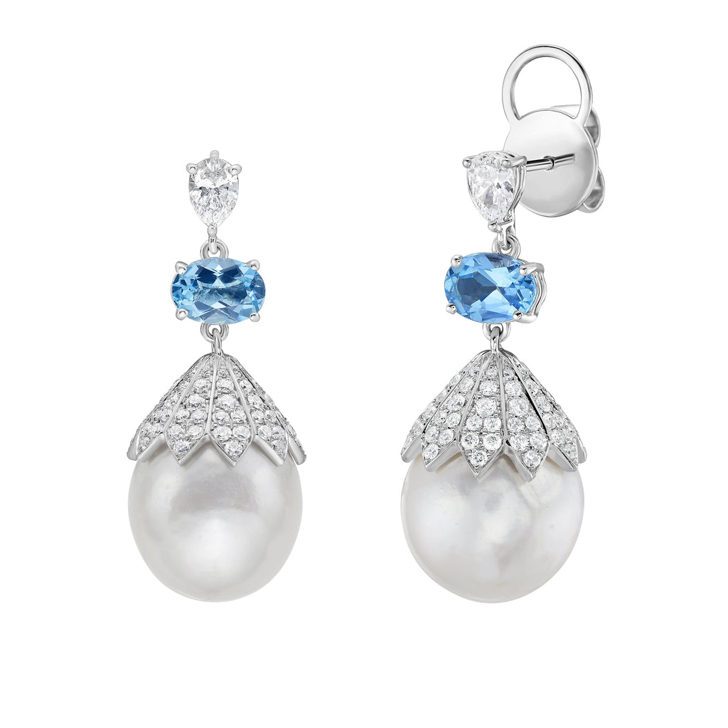 Anastasia Pearl and Aquamarine Earrings - Jewelry - RUCHI New York