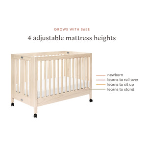 Maki Portable Folding Crib with Toddler Bed Conversion Kit in Washed Natural