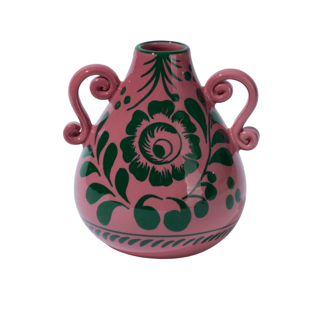 Amphora Vase in Raspberry & Pine Green