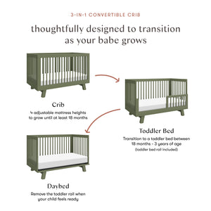 Hudson 3-in-1 Convertible Crib with Toddler Bed Conversion Kit in Olive