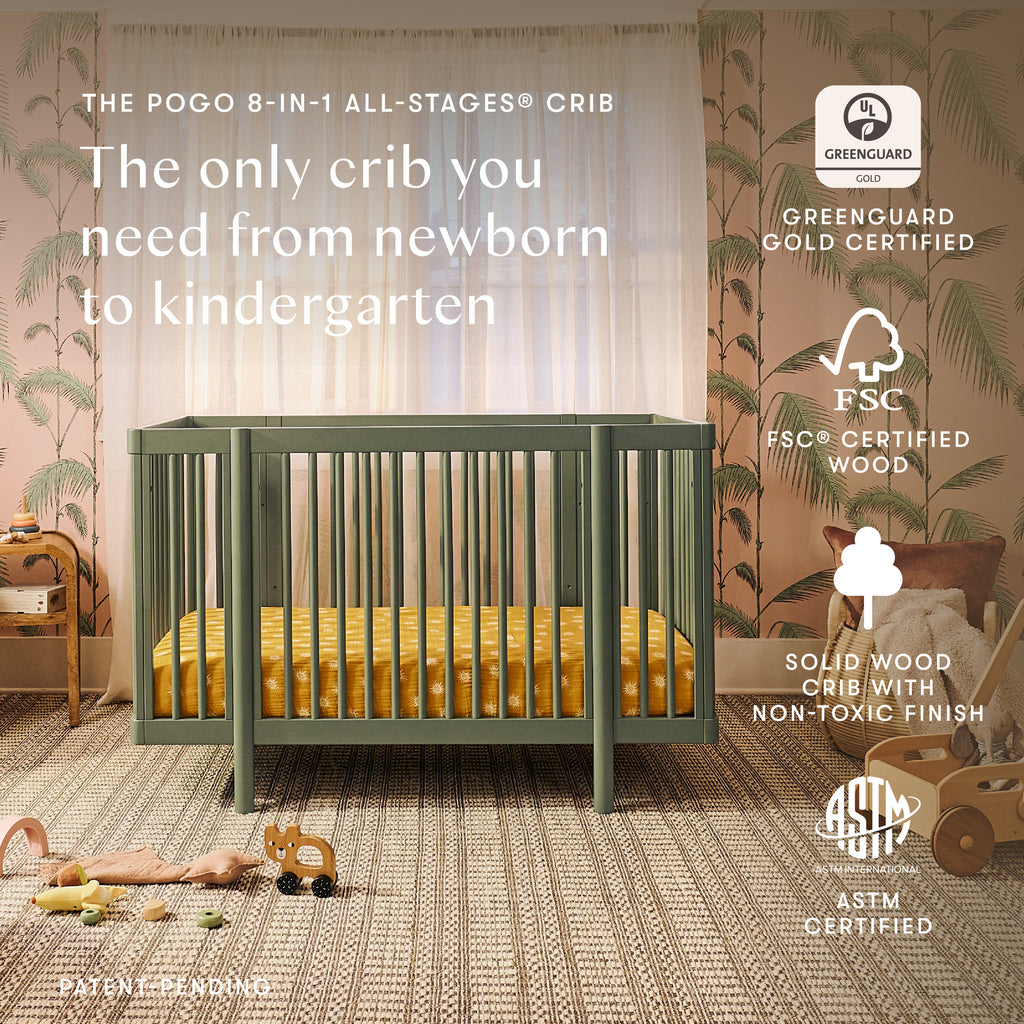Pogo 8-in-1 Convertible Crib with All-Stages Conversion Kits in Olive